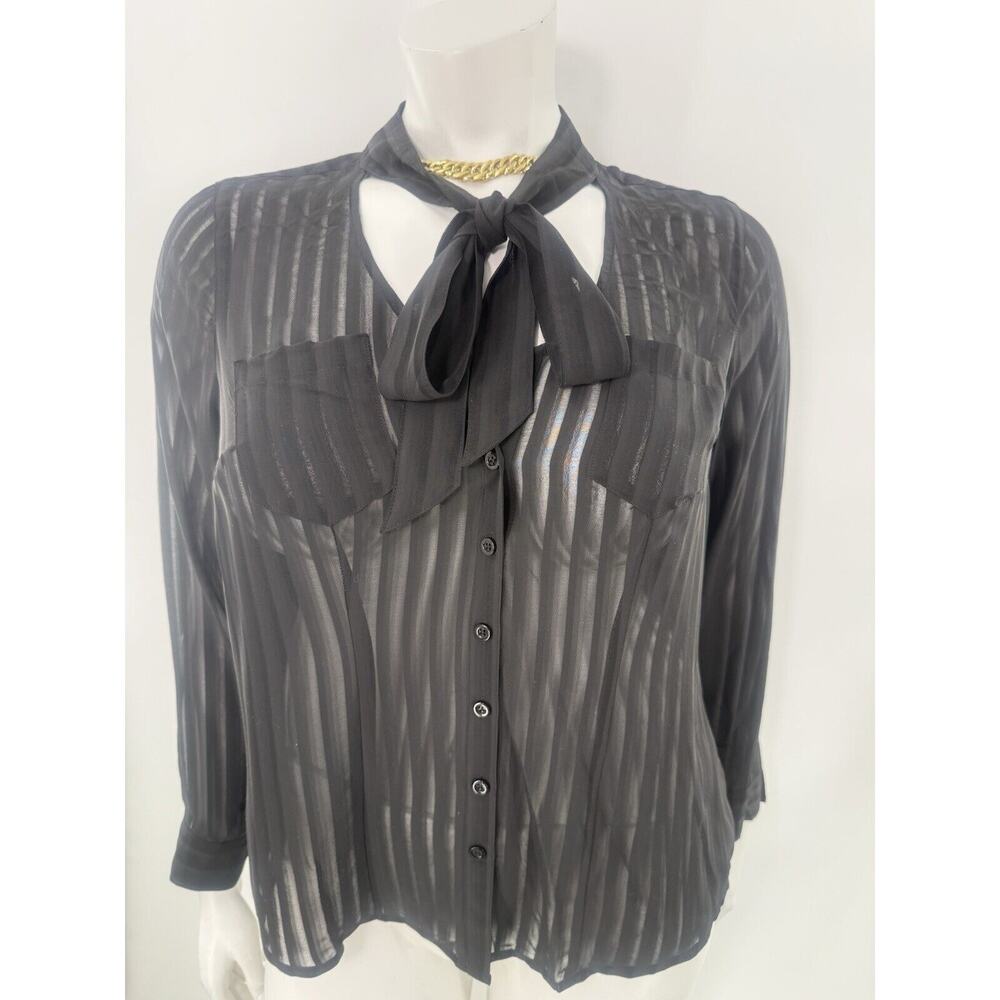 NWT Torrid Black Long Sleeve Sheer Stripe Blouse Size 0. 12 Super Cute